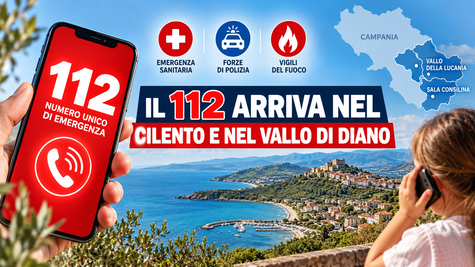 Il Numero unico europeo di emergenza 112 sarà attivato dal 27 ottobre nei distretti telefonici di Vallo della Lucania, Sala Consilina, Salerno e Battipaglia.